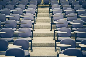 Empty college classroom seats