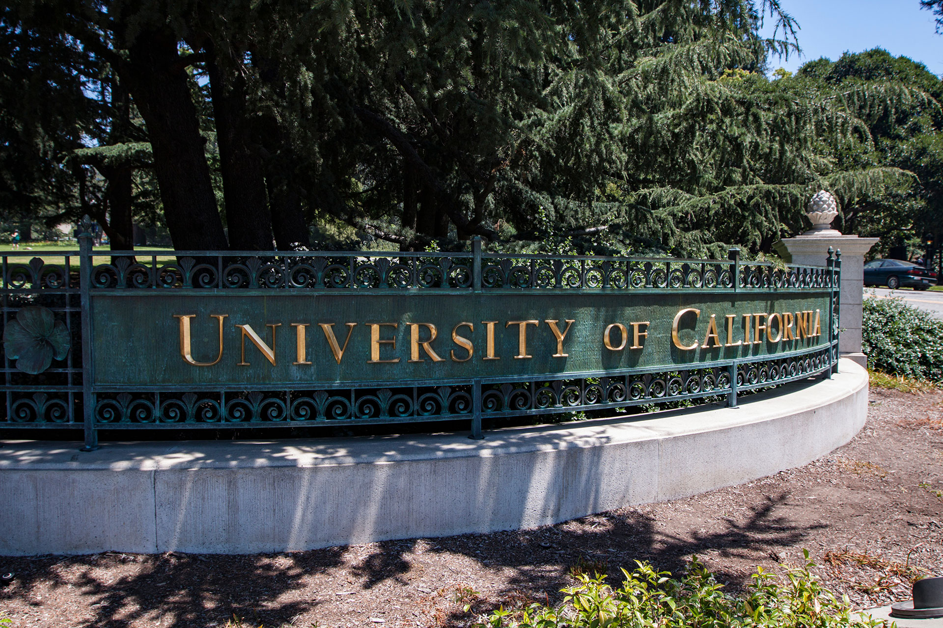 The sign of University of California at the entrance of Berkeley campus