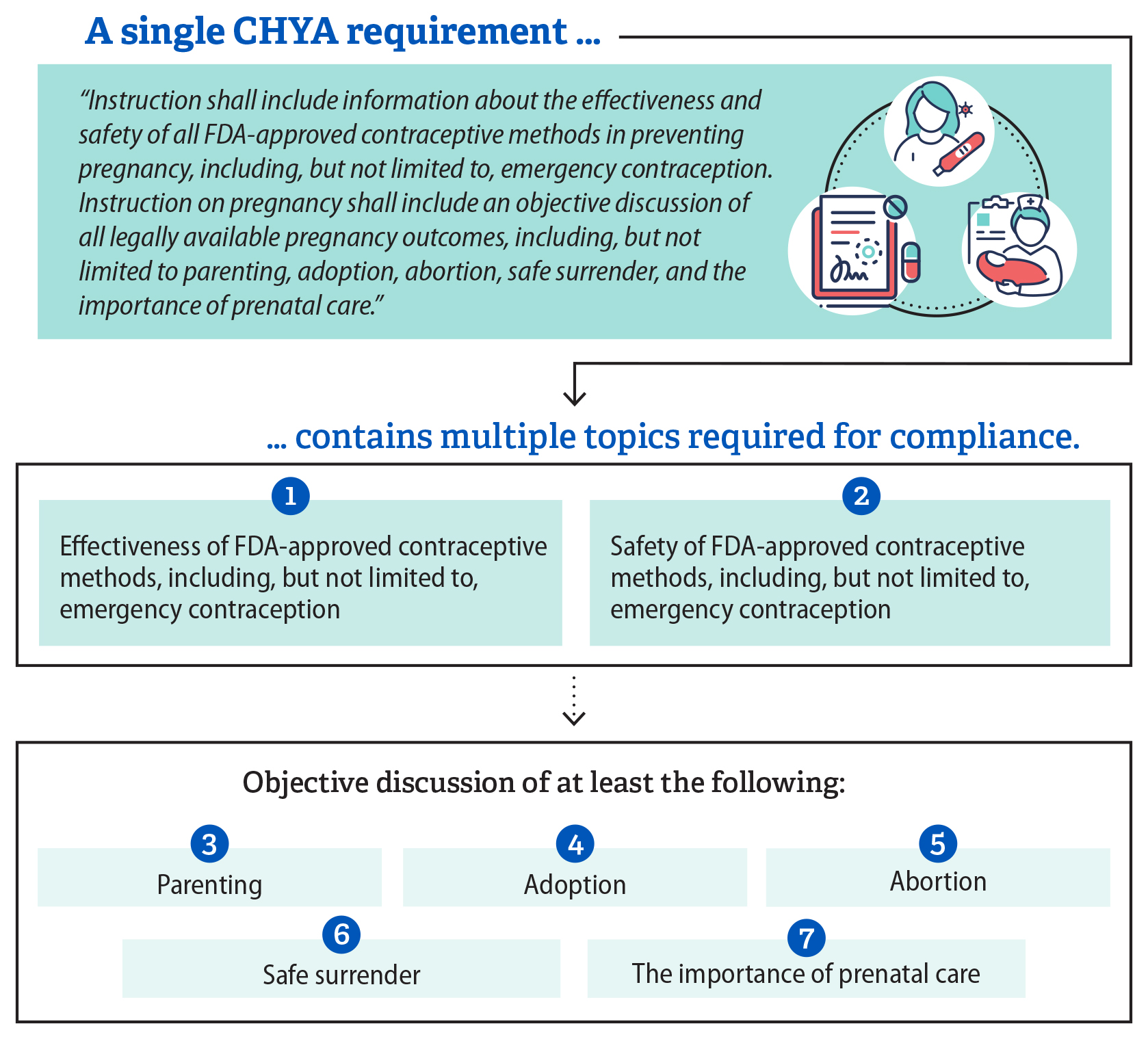 An example of how a single CHYA requirement includes seven different topics that a district’s instruction must include to fully comply with the law. 