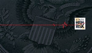 State High Risk logo with red heartbeat line. Federal currency eagle in background.