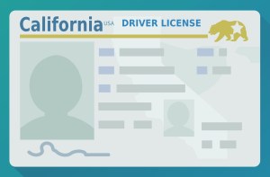 Graphic of California driver's license with blank text boxes