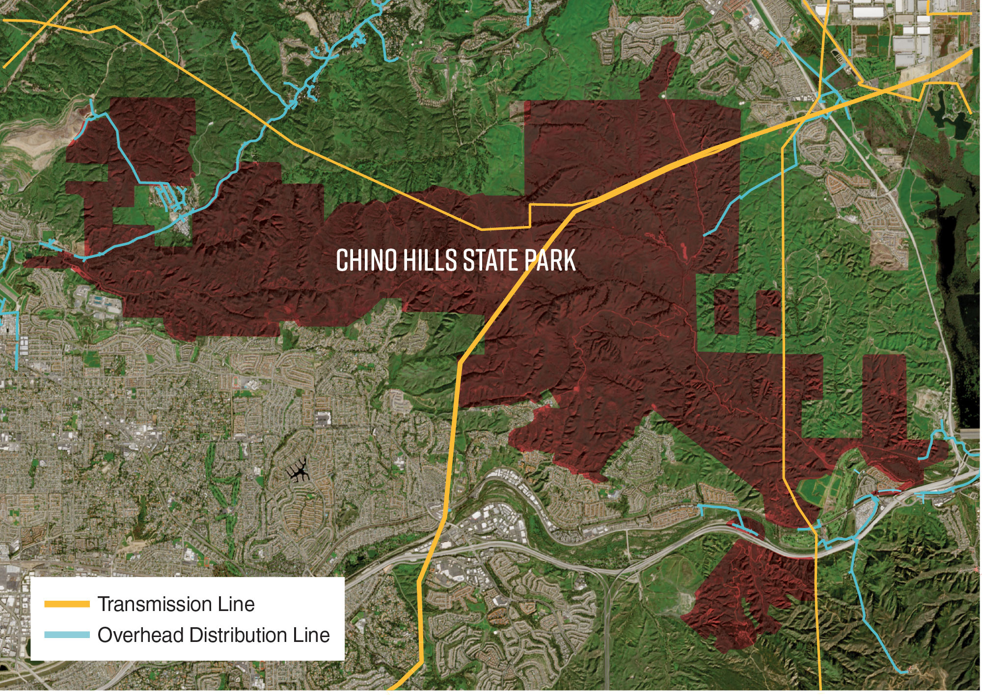 A map of Chino Hills State Park and of SCE’s transmission and distribution lines in the park.