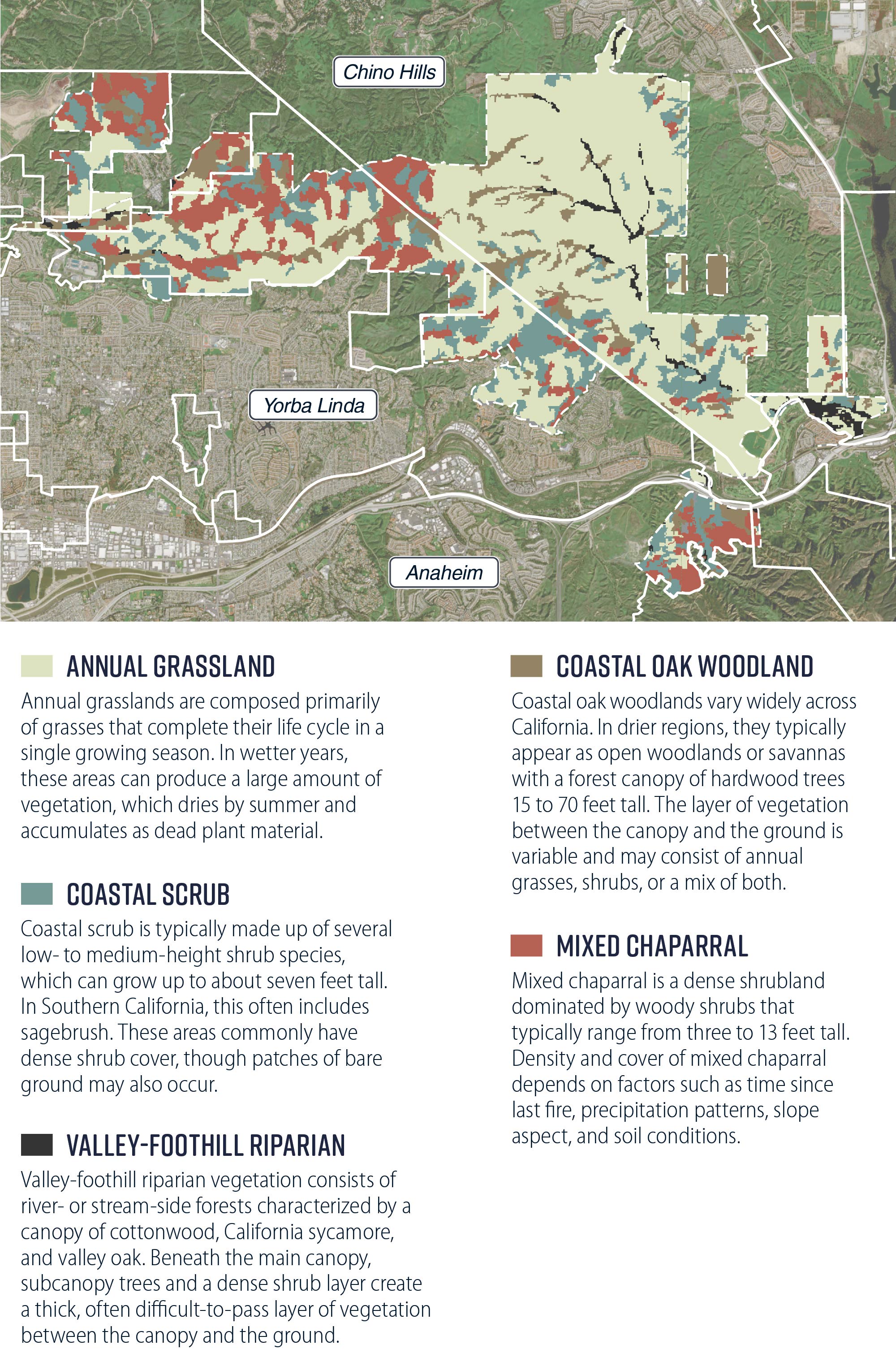A map of the entire park showing the locations of five different habitat types within the map.