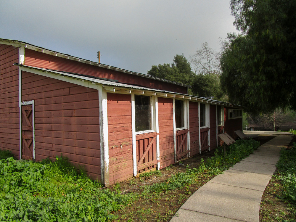 Photo 6 is a photo of a red barn, with a thin strip of green grass between the barn and a paved walkway. The photo also features a large, leafy tree close to the barn.